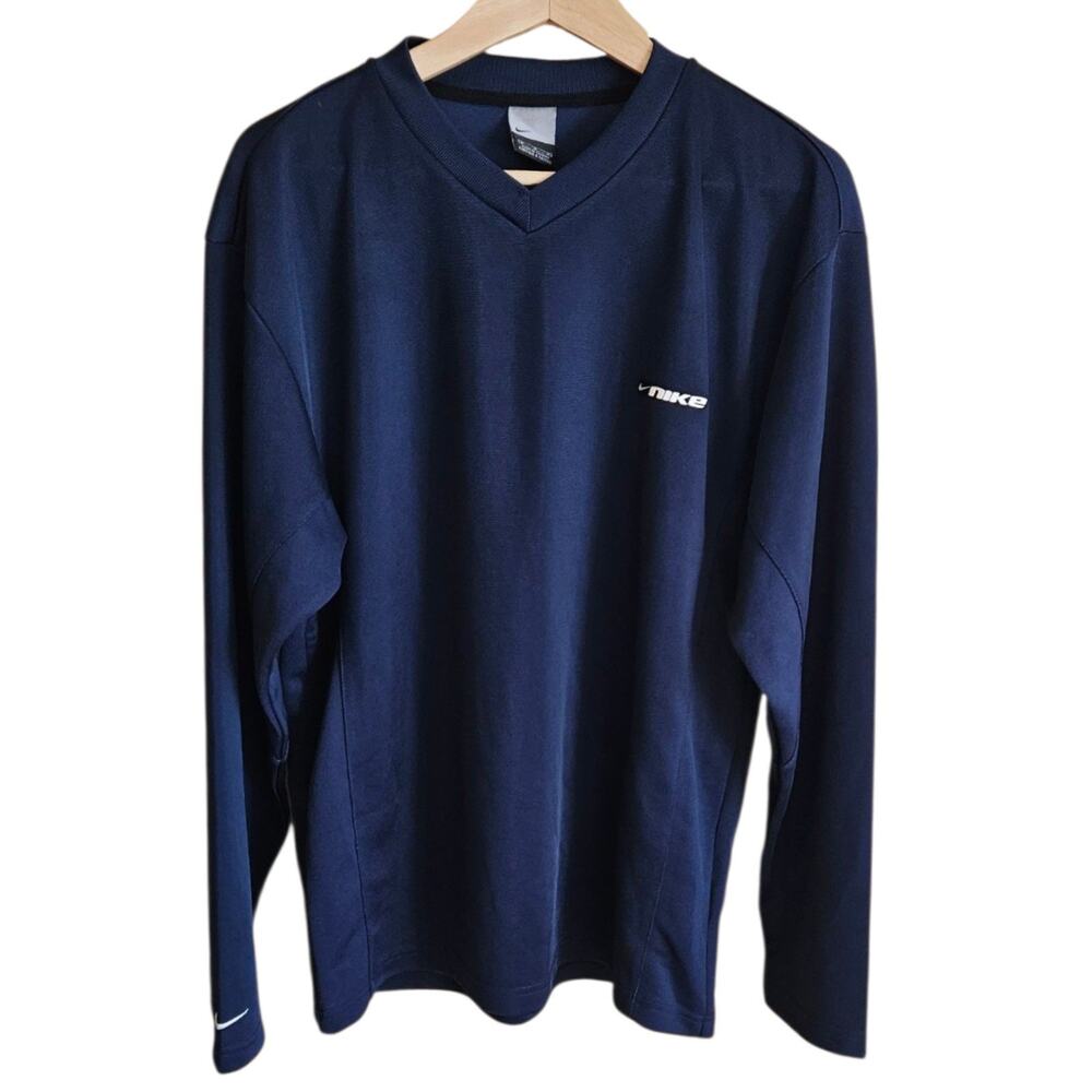 Vintage Y2K Nike Shirt Mens Medium Navy Blue Long Sleeve Jersey Swoosh Logo